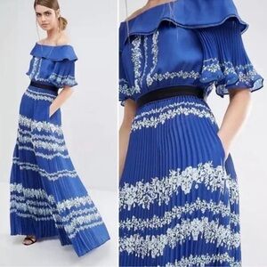 Self portrait Blue Off-Shoulder Maxi Dress with Floral Pattern